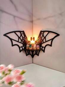 ROMWE Goth 1pc Wooden Bat Spider Web Corner Shelf Bathroom And Bedroom Storage, Organizer Decoration Space-Saving Wall-Mounted Multi-Purpose Small-Space Gothic ,Home Decoration Accessory