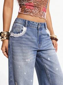 Jeanoix Women's Low Waist Pockets Distressed Loose Casual Wide Leg Jeans Y2k