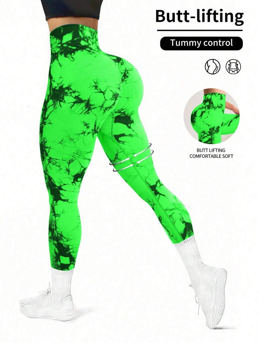 Easithlete 女士高腰扎染健身紧身裤，适合日常锻炼和瑜伽裤 - 彩色 - 查看 1