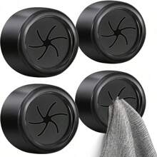 2/4/8pcs Self-Adhesive Wall Mounted Towel Hook Rings, Bathroom Kitchen Home Towel Rack, No-Drill - Black - View 1