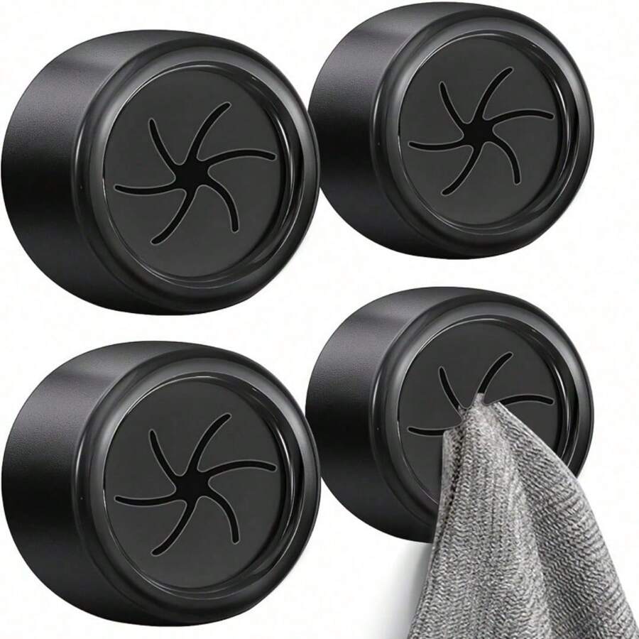 2/4/8pcs Self-Adhesive Wall Mounted Towel Hook Rings, Bathroom Kitchen Home Towel Rack, No-Drill - Black - View 1