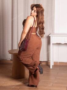 Lupita Cardoza Conjunto De Dos Piezas De Camisola De Corduroy Con Botones Y Pantalones Anchos De Pierna Para Mujer