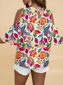 SHEIN VCAY Casual Simple & All-Over Print Plus Size Shirt - Multicolor - View 2