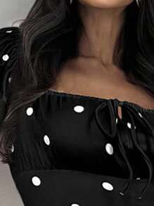 Firerie Áo cổ vuông xếp nếp tối giản thanh lịch dành cho nữ, thích hợp mặc hàng ngày và ngày lễ, mùa hè - Đen và trắng - Xem 8