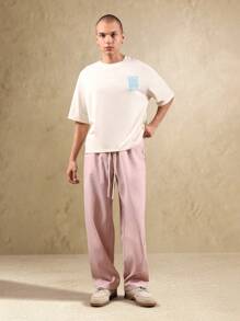 SUMWON Minimalist Organic Cotton Oversized Tee Water Wave Graphic Print Urban Streetwear Statement Design