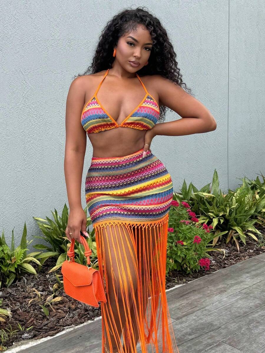 Alexandranx 夏季女裝夏威夷海灘女裝套裝海灘遮陽罩海灘假期女裝服裝 - 彩色 - 查看 1