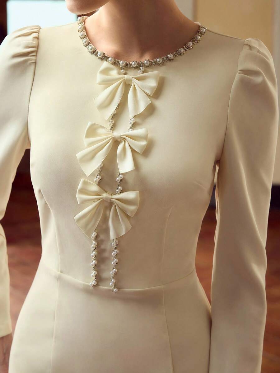 ZEYLAH Vestido elegante de mujer con decoración de mariposa con cuentas y cristales, diseño de cola de pez - Albaricoque - Ver 1