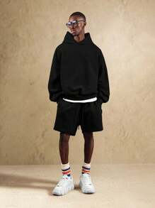 SUMWON 男士连帽衫，复古宽松圆领卫衣 - 时尚棕色，休闲场合完美之选，度假必备，奢华品牌，适合夏季和秋季穿搭 - 黑色 - 查看 5