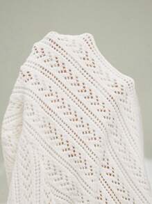 SHEIN PETITE Áo len cardigan dài tay đơn giản màu trơn cho nữ, Áo len dễ thương, Áo len cắt ngắn, Áo len đan, Quần áo thu đông, Váy vàng cho nữ, Áo dài tay - trắng - Xem 9