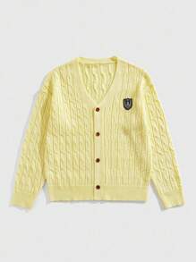 ROMWE MEN Prep Cárdigan casual de punto de manga larga y abotonadura sencilla para hombre, detalles de diseño, otoño