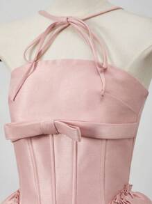 Glamine Elegant Pink Fishtail Layered Midi Skirt, Summer - Baby Pink - View 8