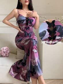 Modelyn 女士时尚渐变色蝴蝶印花无袖长裙，夏季 - 彩色 - 查看 2