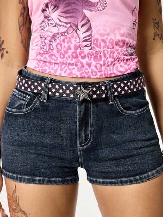 Kawaii 1 pieza Cinturón con hebilla de estrella de cristal estilo minimalista, estilo punk con contraste de color y tachuelas en forma de estrella
