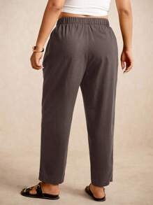 Elaquor 大码女式纯色松紧腰带口袋休闲七分裤