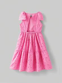 Ontre 女童蝴蝶结装饰镂空后背无袖连衣裙