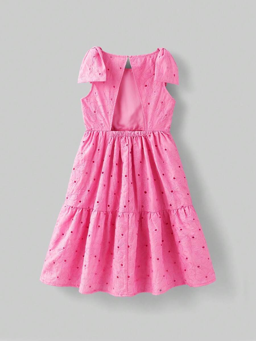 Ontre 女童蝴蝶结装饰镂空后背无袖连衣裙