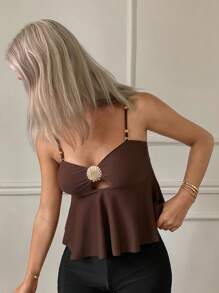 DAZY 1pc Women's Coffee Color Marine Style Blouse,Babydoll Top Going Out Tops Vacation Tube Top - Coffee Brown - View 5