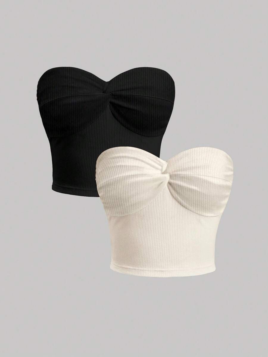 SHEIN MOD Twist-Vorderseite gerippter Strick Bodycon Sommer Bandeau-Top