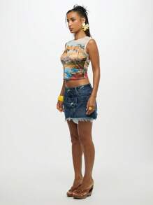 SUMWON WOMEN 夏季度假俱乐部背心复古度假海滩棕榈树印花网眼无袖修身短款背心度假装 - 彩色 - 查看 8