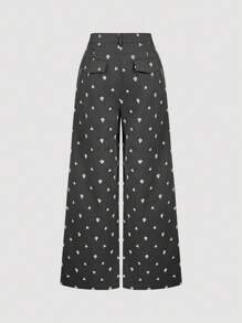 SHEIN MOD 女士绣花布裤，灰色长裤 - 灰色 - 查看 2