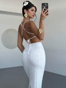 Firerie Váy xẻ tà hở lưng buộc dây kết hạt jacquard họa tiết màu trắng cho nữ, Váy đi nghỉ gợi cảm, Trang phục xuân/hè, Đồ đi biển, Đi làm, Thanh lịch, Gợi cảm, Kỳ nghỉ, Bãi biển, Bohemian, Hawaii, Lễ hội âm nhạc, Lãng mạn, Hẹn hò - trắng - Xem 6