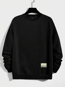 RueChic 100%Cotton Men Letter Patched Sweatshirt - Black - View 1