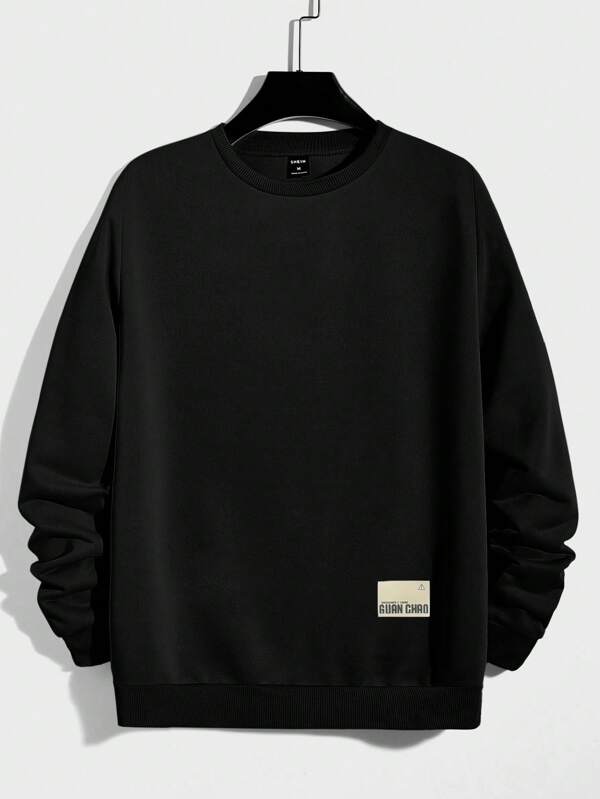 RueChic 100%Cotton Men Letter Patched Sweatshirt