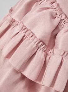 Glamine Elegant Pink Fishtail Layered Midi Skirt, Summer - Baby Pink - View 9