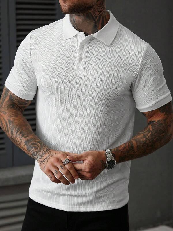 Manfinity Homme Men's Solid Color Short Sleeve Casual/Business Polo Shirt Mens White Textured Polo Shirt Mens Golf Shirt Mens Summer Polo Shirt
