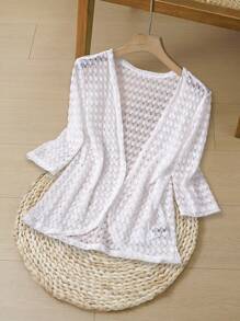 EMERY ROSE Women's Vacation Casual Solid Color Hollow-Out Knit Cardigan
