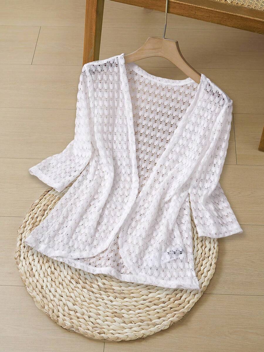 Rusticease 秋冬女士度假休闲纯色镂空针织开衫