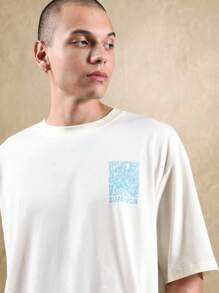 SUMWON Minimalist Organic Cotton Oversized Tee Water Wave Graphic Print Urban Streetwear Statement Design