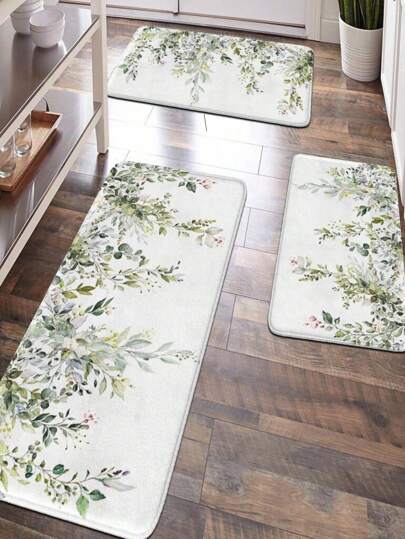 SHEIN 1 件家居装饰、房间装饰、浴室装饰、浴室垫、防滑浴室垫、厨房装饰、厨房垫、浴室套装、入口垫、门垫、柔软毛绒表面、家居装饰、抗疲劳垫、桉树叶图案垫、农舍风格、柔软舒适的表面、缓解足部疲劳、女士情人节礼物生日男朋友女朋友浴室地毯地毯户外地毯门垫夏季浴室配件