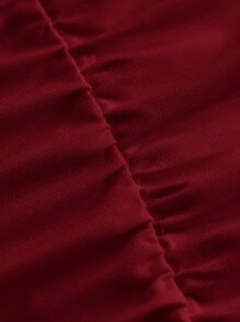 SHEIN MOD 2pcs Women Casual Minimalist Wine Red & Black Ruched Bodycon Mini Skirt Set, Suitable For Summer Suitable For Going Out Chic Dress