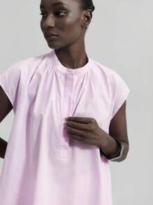 Ontre 2025 Summer & Autumn Simple Solid Color Loose Button Half-Placket Shirt, Versatile Blouse For Holiday, Beach, Party, Casual, Business, School Wear For Women