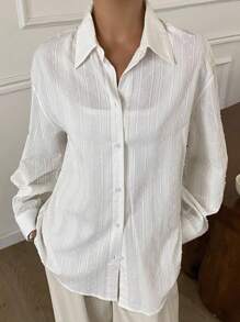 Livesso 女式蕾丝圆点长袖衬衫，夏季 - 米色 - 查看 5