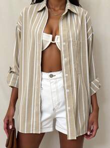 INAWLY Blusa a maniche lunghe a righe per donne taglie forti