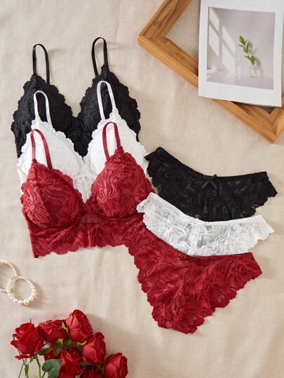 Elegante Multi Kanten BH Slipje Set Look Lingerie Bralette Sets Bloemen Women view 3