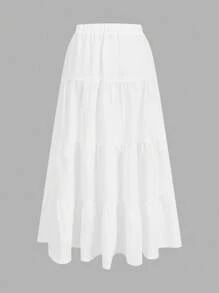 SHEIN EZwear Falda informal de verano con volantes multicapa en el bajo, adecuada para vacaciones