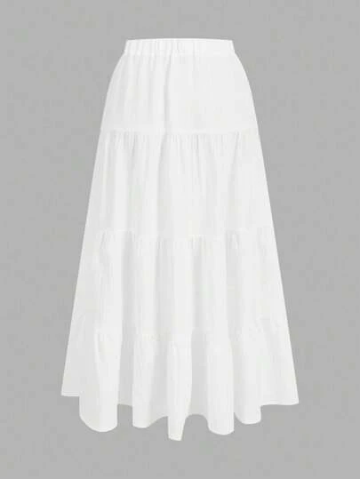 SHEIN EZwear 女士休闲假日多层蛋糕下摆半身裙，适合夏季