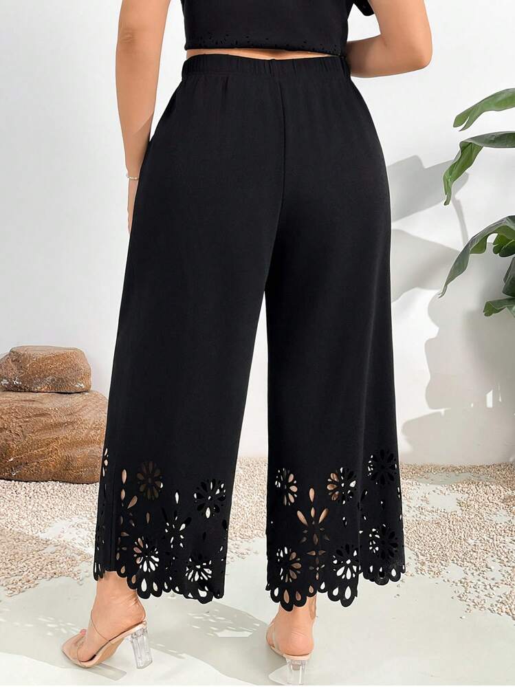 Firerie Falda para mujer de talla grande con estampado floral de silueta con cortes láser y cintura elástica para el día festivo - Negro - Añade 9