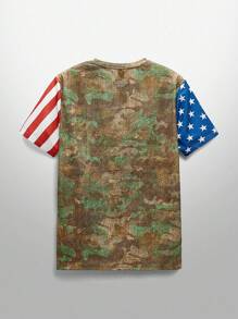 NEON BLANC 男士休闲街头风格星条字母印花圆领短袖T恤，夏季装