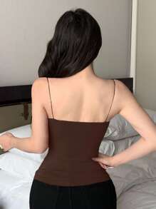 DAZY Camisole With Built-In Padding Gathered Design, Figure-Flattering Spaghetti Strap Camisole Crop Women Tops - Brown - View 2