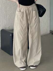 Livesso Pantalones anchos informales y sueltos con bolsillos grandes para mujer de talla grande