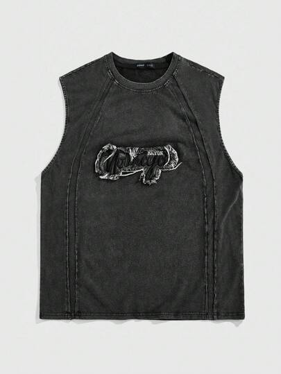 Street Life Herren Ärmellose Sommer Lässig Tank Top mit Stickerei-Applikation und Rundhalsausschnitt