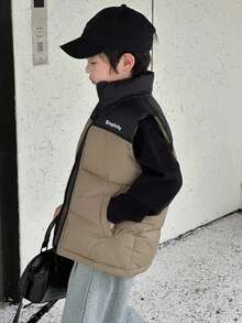 Dazy Kids 男童拼色字母印花棉服外套、秋季系列背心 - 軍綠色 - 查看 5