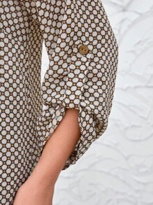 EMERY ROSE 秋季大码女式格子印花长袖衬衫和裤子两件套