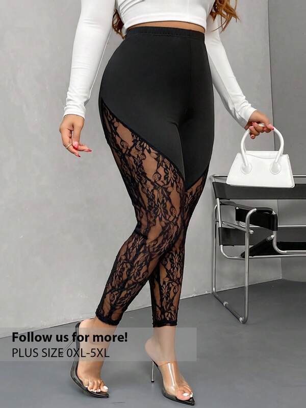 Firerie Leggings negri din dantelă Valentine Valentine de mărime Plus pentru femei