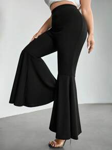 Firerie Plus Size Women Flared Pants, Elastic Waist Casual Pants For Going Out, Date, Dinner - Black - View 6