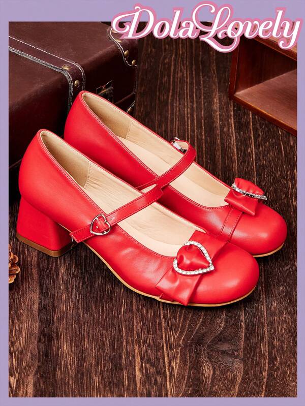 Dola Lovely Women's Bowknot Mary Jane Pumps, Round Toe Buckle Closure Chunky Heels, Fashionable & Versatile White Shoes